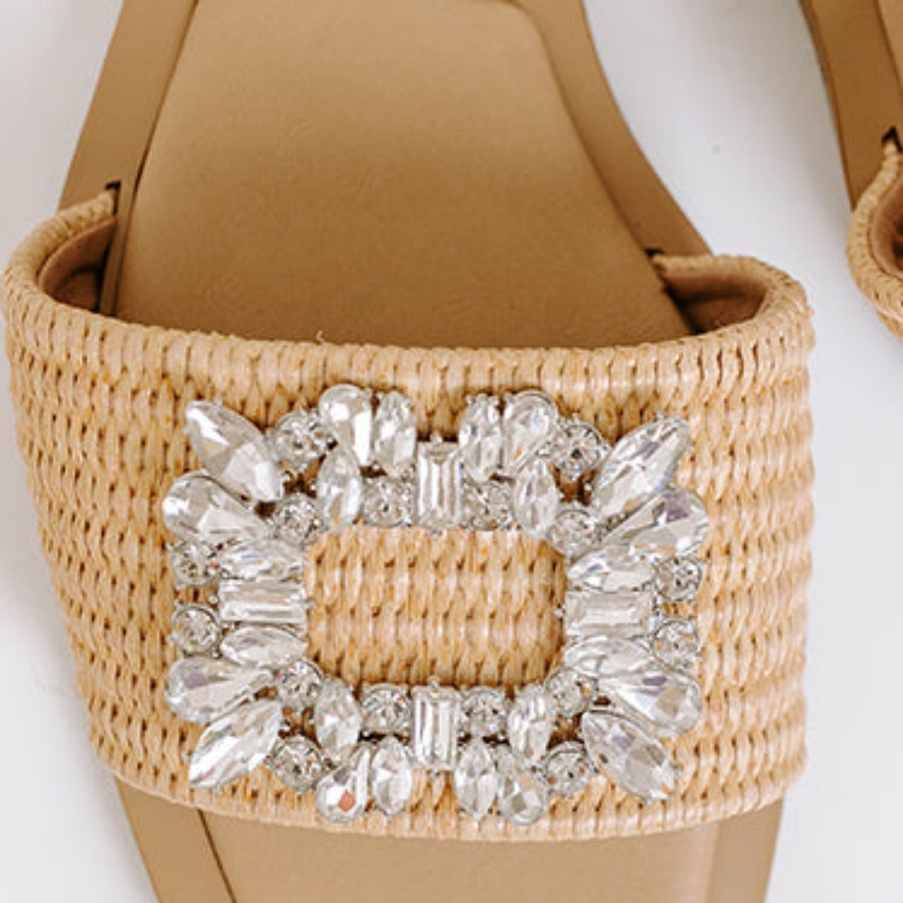 LILIANA Rhinestone Raffia Slip-On Slide Mule NWT - Picture 8 of 11